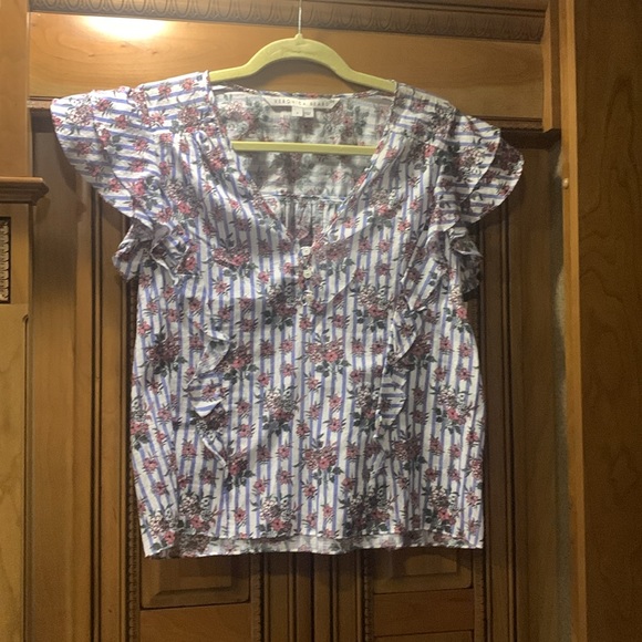 NWT VERONICA BEARD Joi ruffled printed cotton-voile top Size 8 - Picture 5 of 12